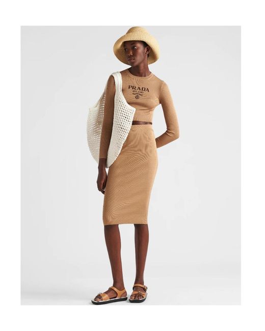 Prada Natural Silk Cropped Logo Sweater
