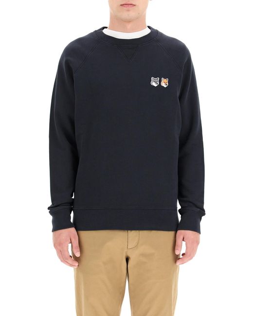 Maison Kitsuné Blue Logo-Patch Crew Neck Sweater for men