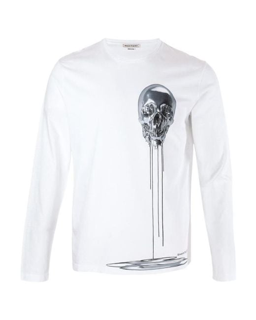 Alexander McQueen White Skull Print Long-Sleeved T-Shirt for men