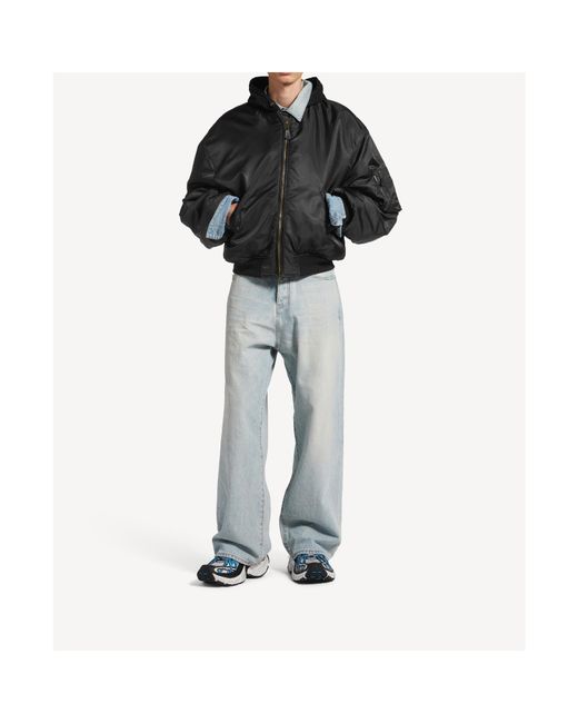 Balenciaga Black Oversized Hooded Bomber Jacket for men