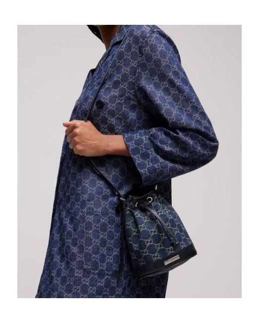 Gucci Blue Mini Bucket Bag With Plaque