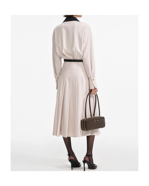 Self-Portrait White Twill Contrast Collar Midi Dress