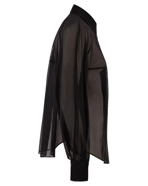 Brunello Cucinelli Black Cotton Organza Stripe Shirt With Necklace