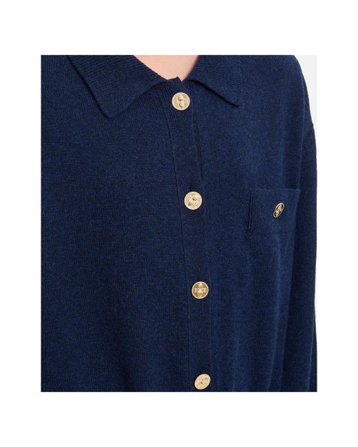 Barrie Blue Long-Sleeved Front-Button Jumpsuit