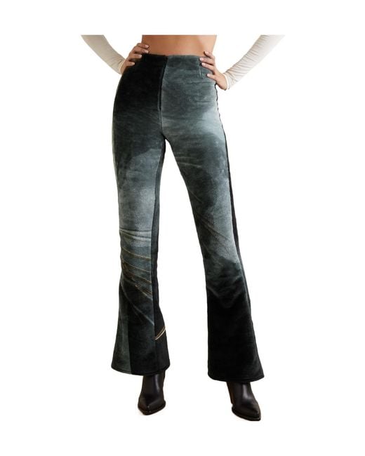 Conner Ives Blue Printed Faux Fur Flared Pants