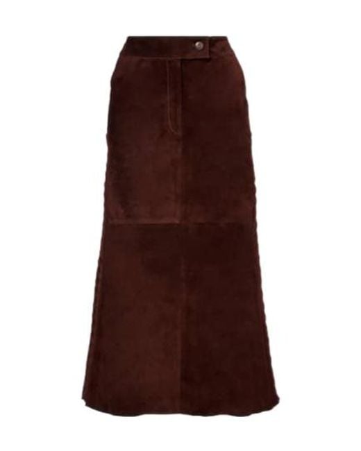 Johanna Ortiz Brown Mid-Rise Suede Midi Skirt