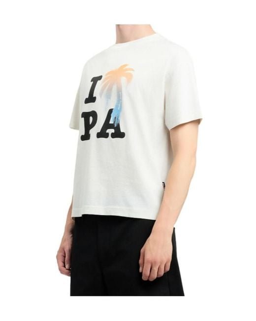 Palm Angels White I Love Pa Crewneck T-Shirt for men