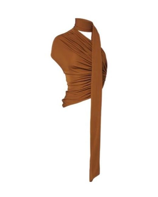 Christopher Esber Brown Vienna Draped Scarf-Detail Jersey Top
