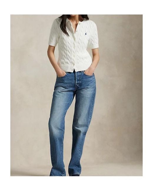 Polo Ralph Lauren White Short Sleeved Cable-Knit Cardigan