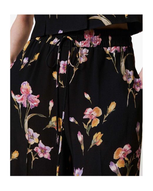 Twinset Black Allover Floral Printed Trousers