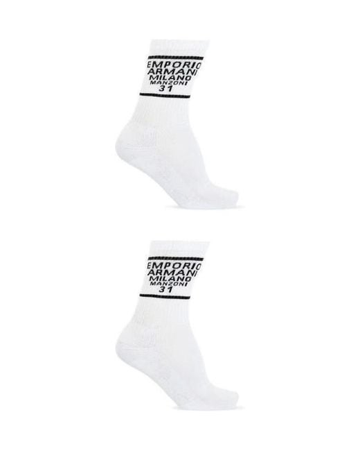 Emporio Armani White Two Pairs Of Logo Socks Set for men