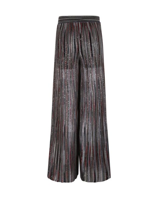 Missoni Gray Wide-Leg Striped Knitted Trousers