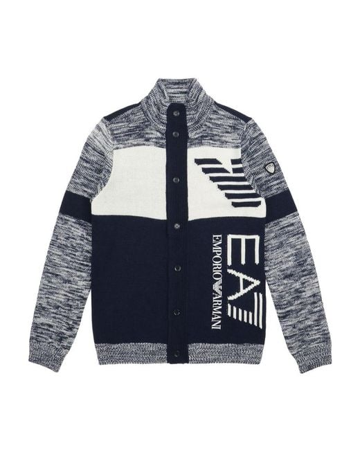 EA7 Blue Long-Sleeved Sweater Cardigan for men