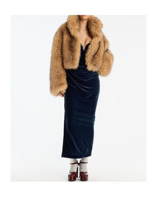 ROTATE BIRGER CHRISTENSEN Natural Cropped Faux Fur Coat