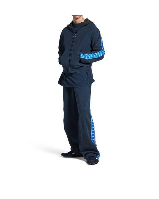 Balenciaga Blue Stripe Patched Hooded Zip-Up Hoodie for men