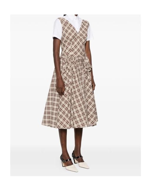 Prada Multicolor Embroidered Checked Poplin Dress