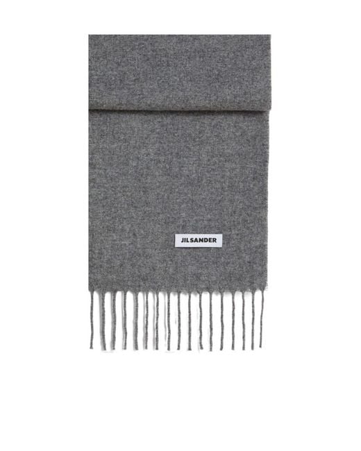 Jil Sander Gray Slim Wool Scarf for men