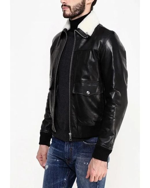 Just Cavalli Black Long-Sleeved Leather Jacket for men