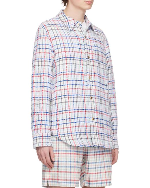 Thom Browne White Gingham Check Buttoned Overshirt for men