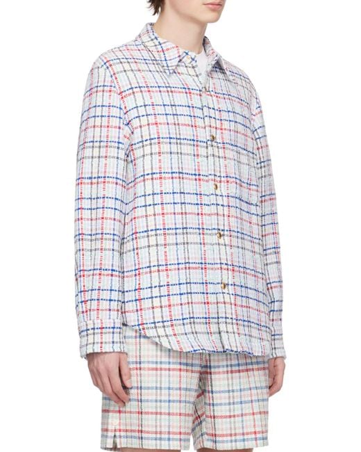 Thom Browne White Gingham Check Buttoned Overshirt for men