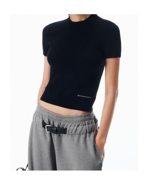 Alexander Wang Blue T By Logo Patch Crewneck Knitted T-Shirt
