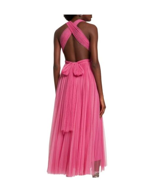 Maria Lucia Hohan Pink Pleated Tulle Midi Dress W/ Low Back