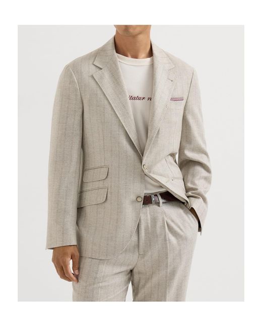 Brunello Cucinelli White Long-Sleeved Suit Jacket for men