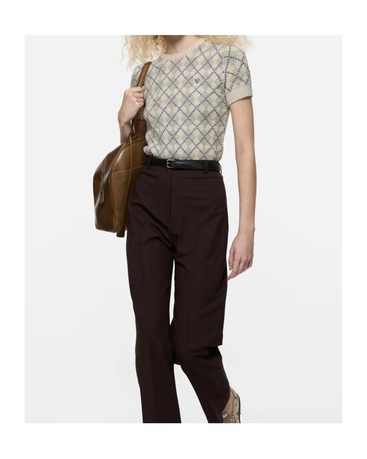 Acne White Bouclé Argyle Knit Sweater
