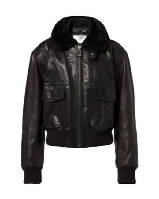 Victoria Beckham Black Shearling-Trimmed Leather Jacket