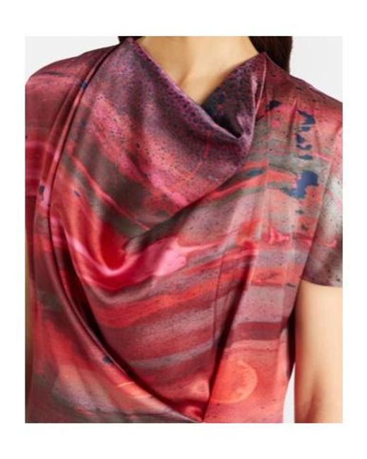 Roksanda Red Printed Draped Silk Satin Top