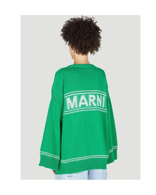 Marni Green Buttoned Oversized-Fit Cardigan