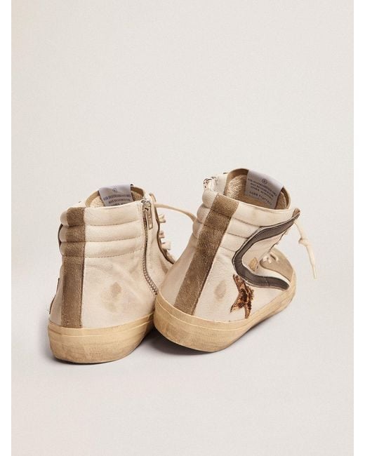 Golden Goose Deluxe Brand Natural Slide Sneakers With Leopard-Print Pony Skin Star And Leather Flash for men