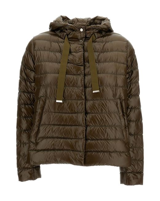 Herno Women's Green Quilted Hooded Drawstring Puffer Jacket