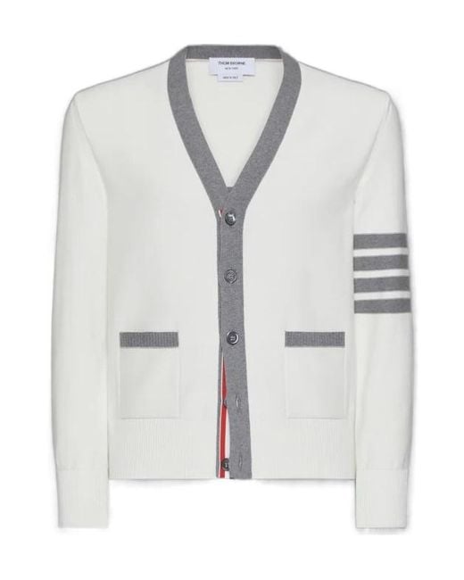 Thom Browne Gray V-Neck Knitted Cardigan for men