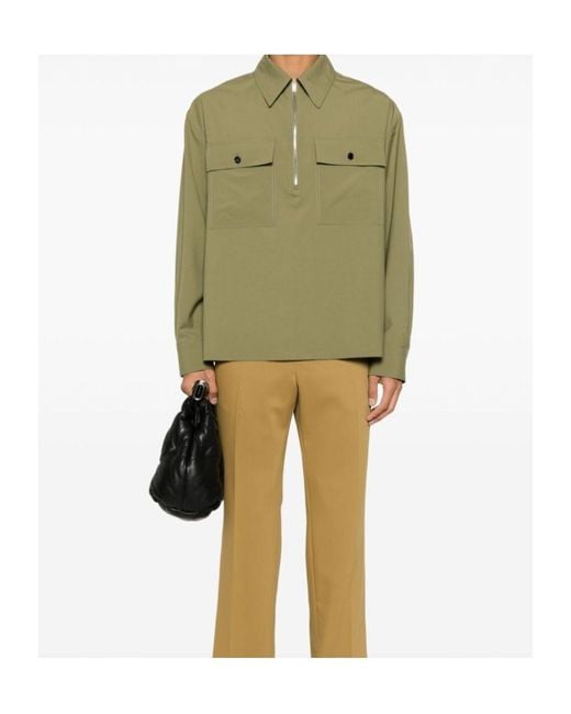 Bottega Veneta Green Regular Fit Front Zipped Shirt for men