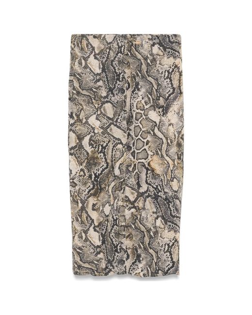 Just Cavalli Gray Pyton-Print Lurex Midi Skirt