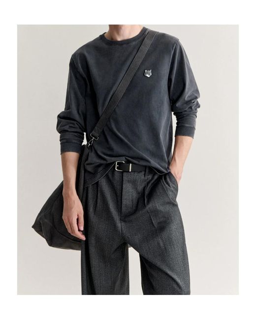Maison Kitsuné Blue Maison Kitsuné Fox Head Patch Long-Sleeved T-Shirt for men