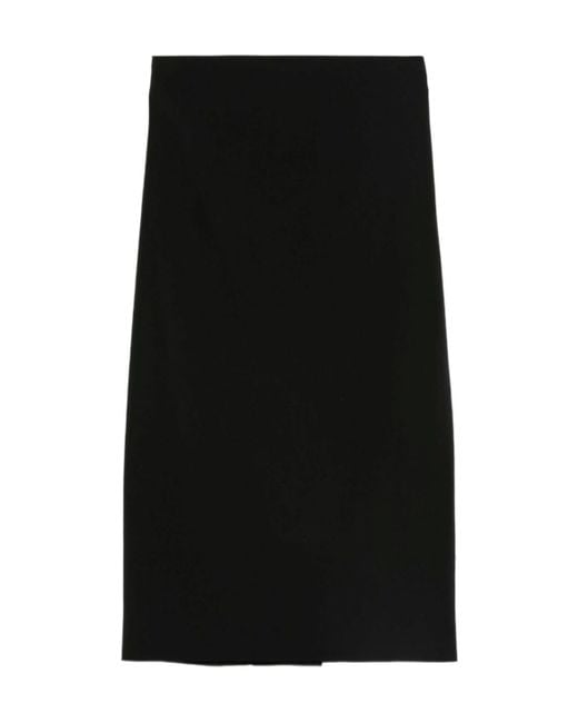 Alberta Ferretti Black Pencil Wool-Blend Skirt