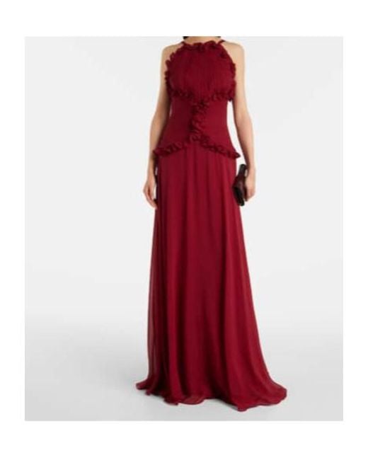 Elie Saab Red Ruffled Silk Georgette Gown