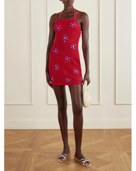 Staud Red Spaghetti Strap Mini Dress