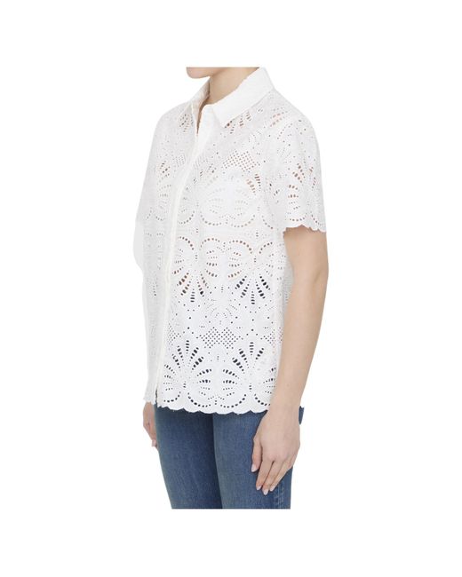 Self-Portrait White Open-Work Short-Sleeved Shirt