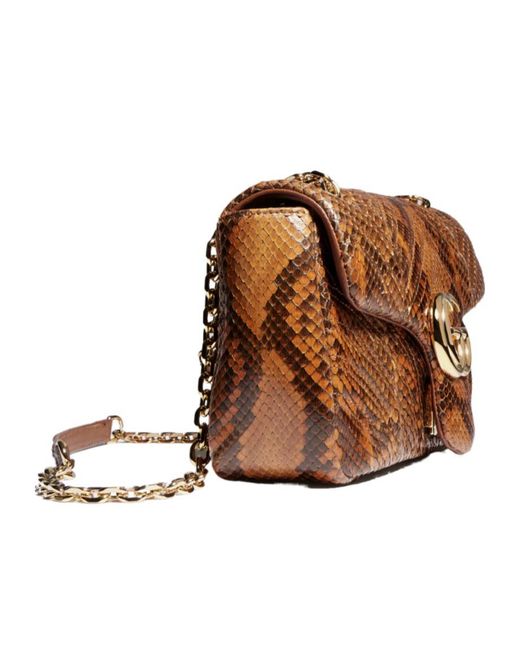 Gucci Brown Gg Marmont Python Medium Shoulder Bag