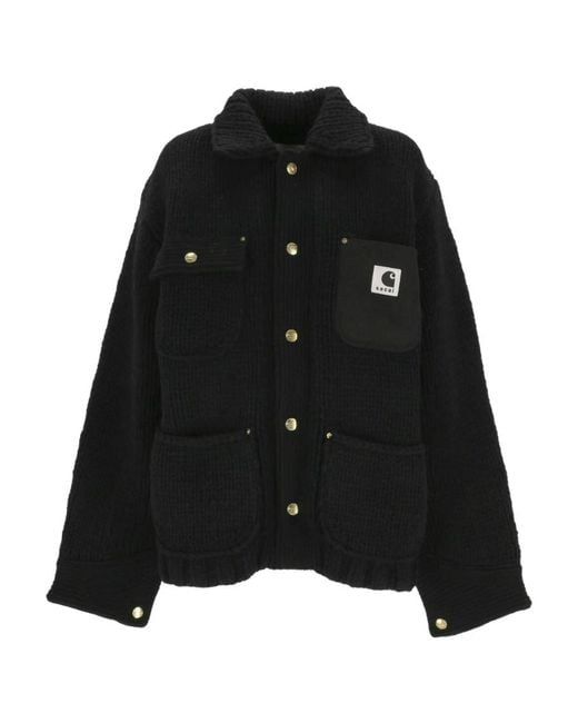 Sacai Black X Carhartt Wip Knitted Shirt Jacket for men
