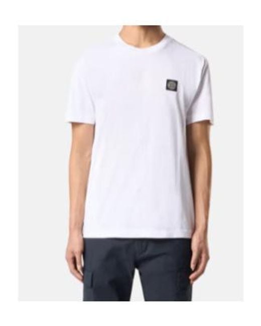 Stone Island White Compass Patch Crewneck T-Shirt for men