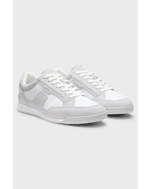 Boss White Lace-Up Low-Top Casual Shoes for men
