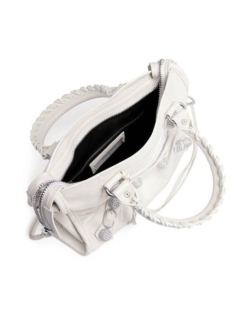 Balenciaga White Le City Bag Small Giant Studs With Rhinestones