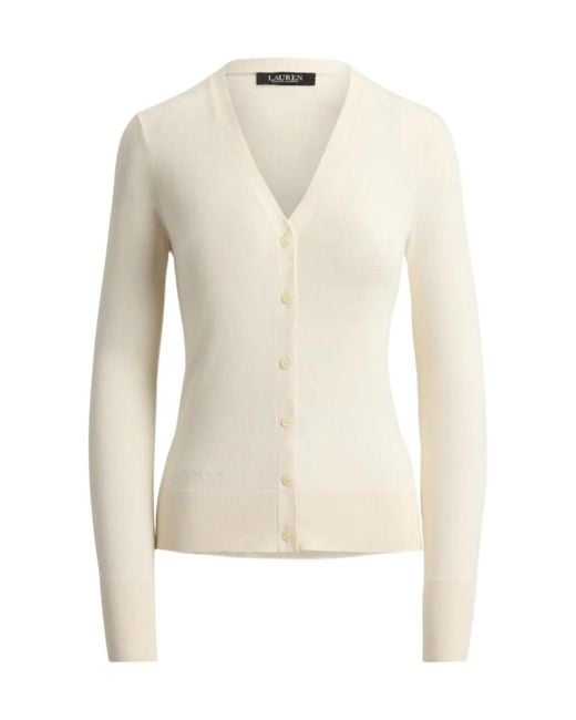 Ralph Lauren White Lauren Fitted V-Neck Cardigan