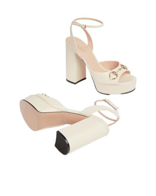 Gucci White Horsebit Platform Sandal