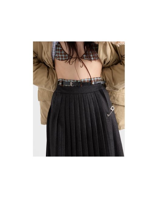 Prada Black Pleated Wool Flannel Skirt