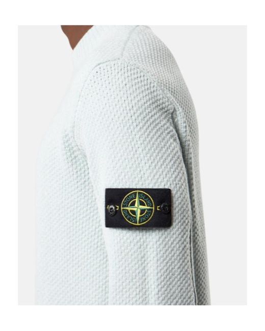 Stone Island White Mock Neck Sweater With Ribbed Trims for men
